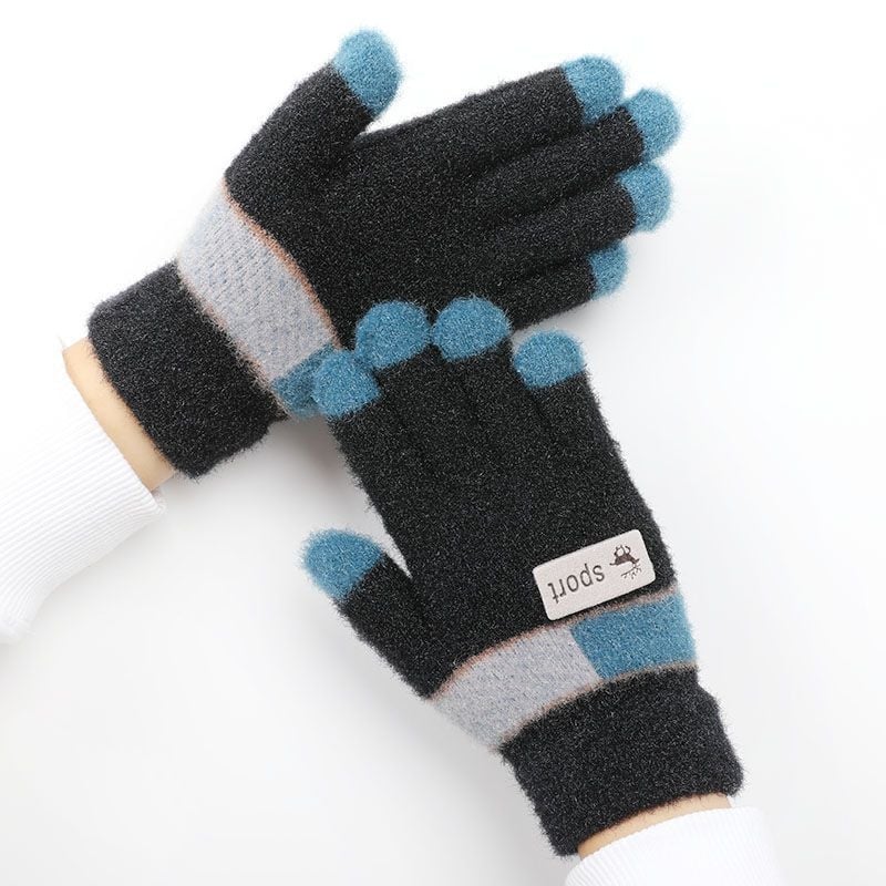 Bērnu adīti ziemas cimdi, unisex, ar svītrainu rakstu, sametīgā materiāla, saglabā siltumu