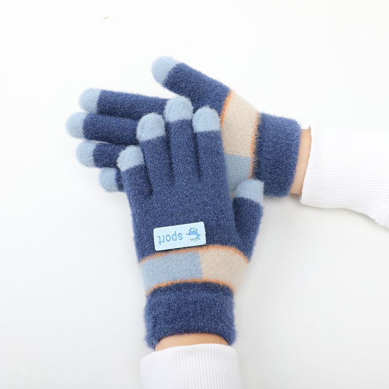 Vaikų megztos žiemos pirštinės, unisex, dryžuotas raštas, velveto medžiaga, išlaiko šilumą