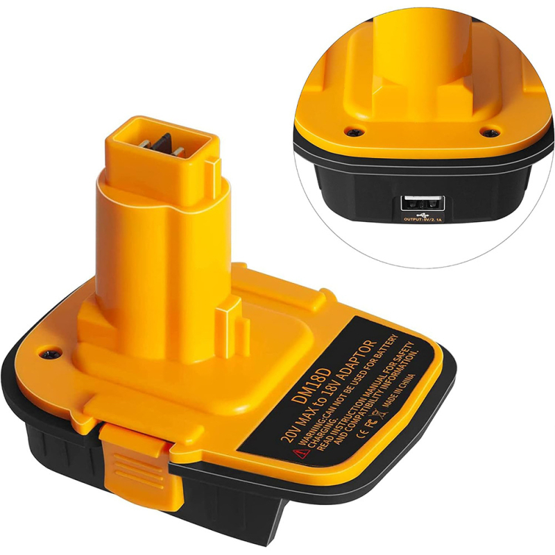 DM18RL USB akkumulátor adapter 20V/18V Li-ion akkumulátorokhoz DeWalt/Milwaukee, USB kimenet iPhone 15/16 töltéséhez