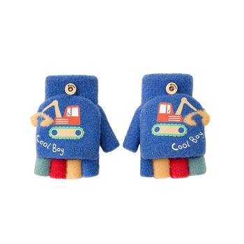 Vaikų žieminės pirštinės su karikatūrų dizainu, pusiau pirštų stilius, megzti akriliniai pluoštai, šiluma vaikams, žiema ir ruduo