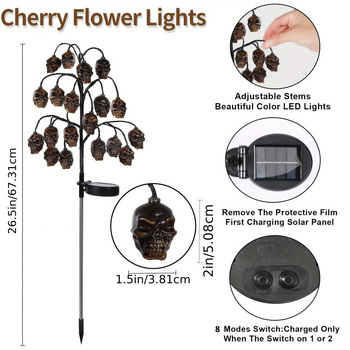 Λαμπτήρας κλαδιού με κρανίο για το Χάλογουιν (IP55 αδιάβροχο, 5W, 2.4V, 6–12 ωρών λειτουργίας, ζωή LED 999)