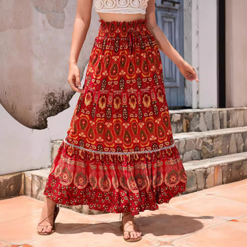 А-линия миди пола Chenille с кухи дантелени вложки, висока талия за стройна фигура, разтеглива материя със 90–95% спандекс, пролет 2025