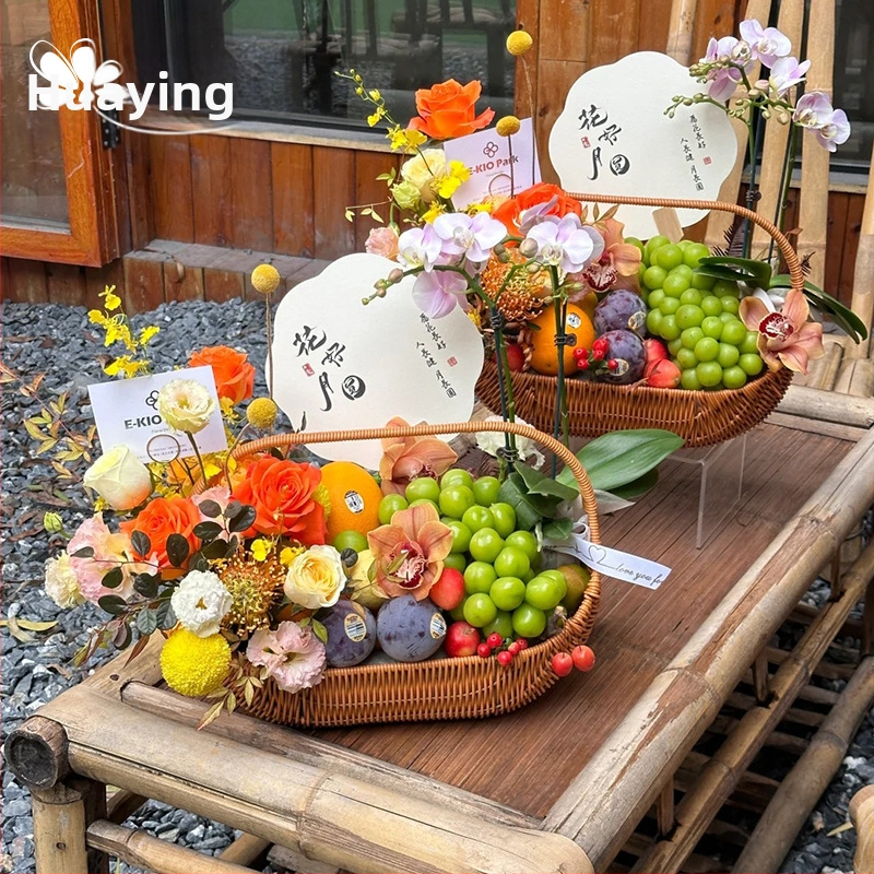 Rokas grozs augļiem un olām Francijas lauku stilā, imitēts ratāns, dāvanu iepakojums (Material: Willow/straw; Process: Handmade packaging; Packing level: 1)