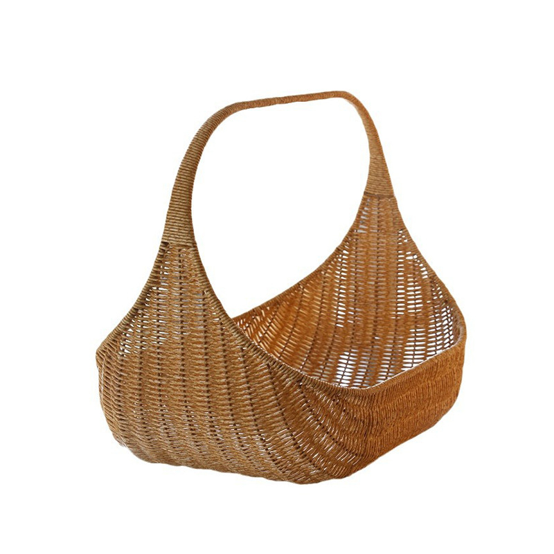 Coș de mână pentru fructe și ouă, în stil pastoral francez, imitatie de răchită, ambalare cadou (Material: Willow/straw; Process: Handmade packaging; Packing level: 1)