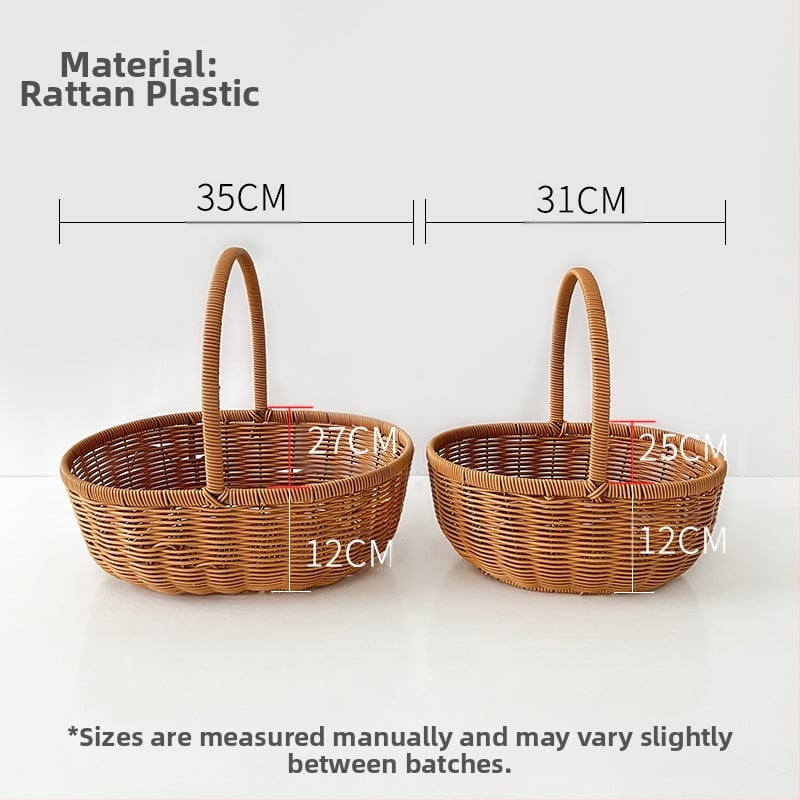 Coș de mână pentru fructe și ouă, în stil pastoral francez, imitatie de răchită, ambalare cadou (Material: Willow/straw; Process: Handmade packaging; Packing level: 1)