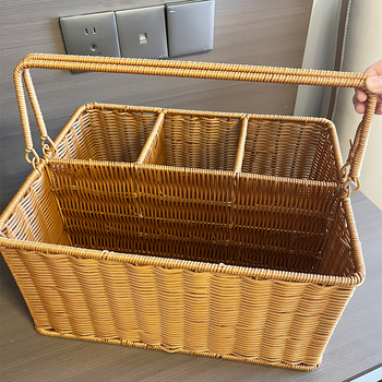 Pletena košara za pohranu od umjetnog ratana, ručna izrada; model: koš za pohranu za igračke; stil: pastoralni; pogodna za uredske potrepštine, lijekove, magnetske kartice i kablove za slušalice.