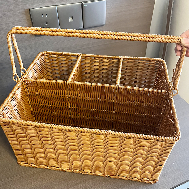 Pletena košara za pohranu od umjetnog ratana, ručna izrada; model: koš za pohranu za igračke; stil: pastoralni; pogodna za uredske potrepštine, lijekove, magnetske kartice i kablove za slušalice.