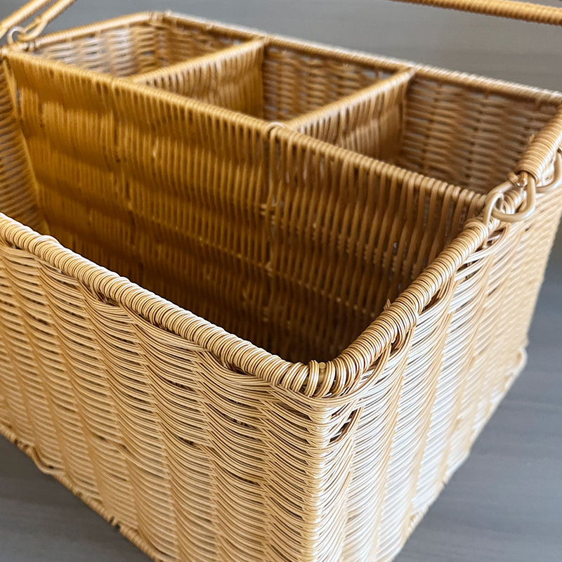 Pletena košara za pohranu od umjetnog ratana, ručna izrada; model: koš za pohranu za igračke; stil: pastoralni; pogodna za uredske potrepštine, lijekove, magnetske kartice i kablove za slušalice.