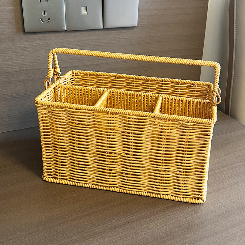 Pletena košara za pohranu od umjetnog ratana, ručna izrada; model: koš za pohranu za igračke; stil: pastoralni; pogodna za uredske potrepštine, lijekove, magnetske kartice i kablove za slušalice.