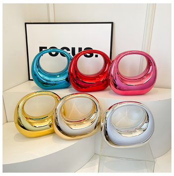 Акрилна кутия-чанта с полумесец ръкохватка, ежедневна употреба, овална форма, магнитно закопчаване, градски минимализъм, есен 2024