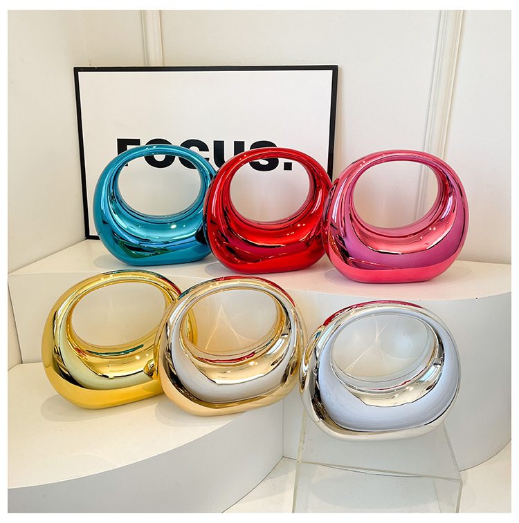 Акрилна кутия-чанта с полумесец ръкохватка, ежедневна употреба, овална форма, магнитно закопчаване, градски минимализъм, есен 2024