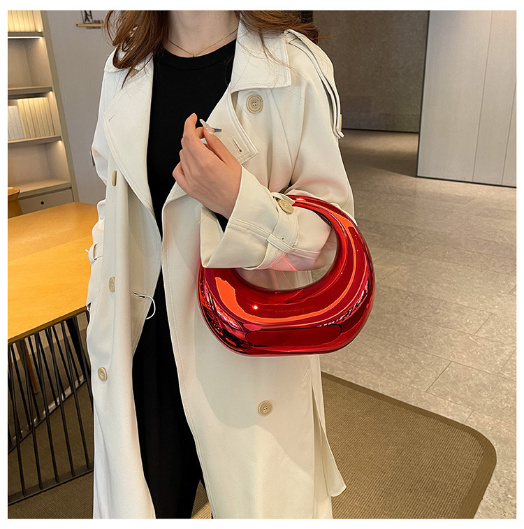 Акрилна кутия-чанта с полумесец ръкохватка, ежедневна употреба, овална форма, магнитно закопчаване, градски минимализъм, есен 2024