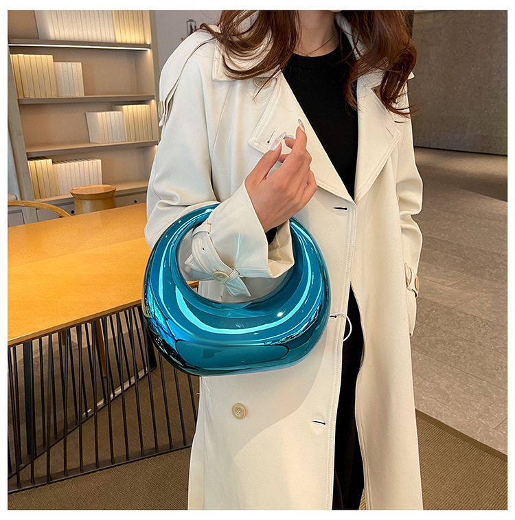 Акрилна кутия-чанта с полумесец ръкохватка, ежедневна употреба, овална форма, магнитно закопчаване, градски минимализъм, есен 2024