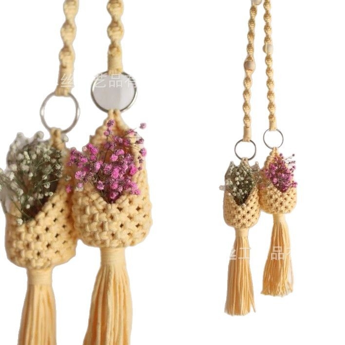 Nordic kézzel szövött bohém növényháló kosár levegő növényekhez, pamut, modell MS-F01, beltéri akasztó