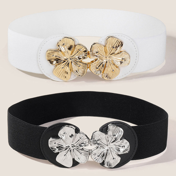 Moteriškas elastinis platus diržas juosta — saldus stilius, dirbtinė oda, tinkamas visoms sezonoms, tinka su suknelėmis ir megztiniais