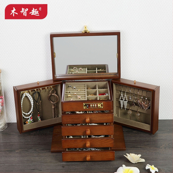 Ξύλινο κουτί κοσμημάτων με κλείδωμα και διαμερίσματα, 18L χωρητικότητα, φλοράλ μοτίβο