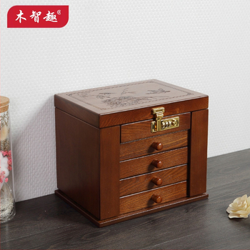 Ξύλινο κουτί κοσμημάτων με κλείδωμα και διαμερίσματα, 18L χωρητικότητα, φλοράλ μοτίβο