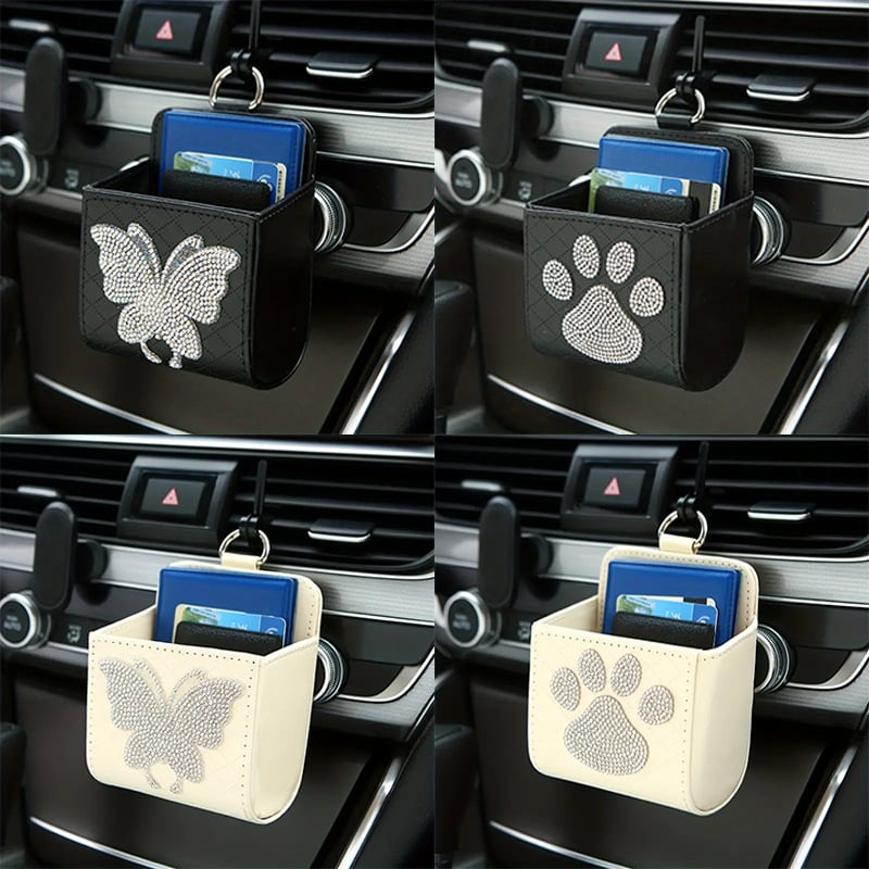 Kožna kutija za pohranu u automobilu, za izlaz zraka, viseća, s ručkom