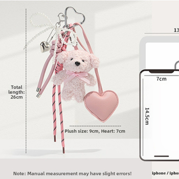 Κρεμαστό κλειδιού για τσάντες – χαριτωμένο κινούμενο σχέδιο αρκούδα, δερμάτινη καρδιά, φιόγκος και ασημένιες χάντρες; Υλικό: κράμα; Διαδικασία επίχρυσωσης: ηλεκτροπλατίωση; Στυλ: κινούμενο σχέδιο, κρεμαστό κλειδιών; Σχέδιο: καρδιά/σταγόνα νερού/κουδουνάκι;