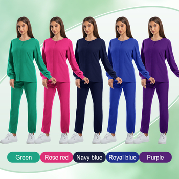 Unisex medicininių scrubs komplektas su trumpomis rankovėmis, V kaklo, poliesterio/spandekso audinys, 90–95% poliesterio, 5–10% spandekso