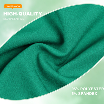 Unisex medicininių scrubs komplektas su trumpomis rankovėmis, V kaklo, poliesterio/spandekso audinys, 90–95% poliesterio, 5–10% spandekso