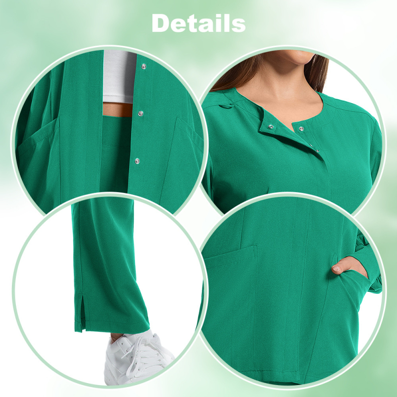 Unisex medicininių scrubs komplektas su trumpomis rankovėmis, V kaklo, poliesterio/spandekso audinys, 90–95% poliesterio, 5–10% spandekso