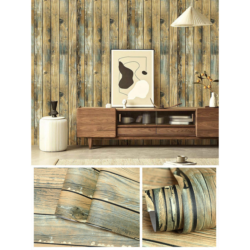 Kulunud puidust tapeet – isekleepuv vinüül, siidimaterjal, klassikaline stiil