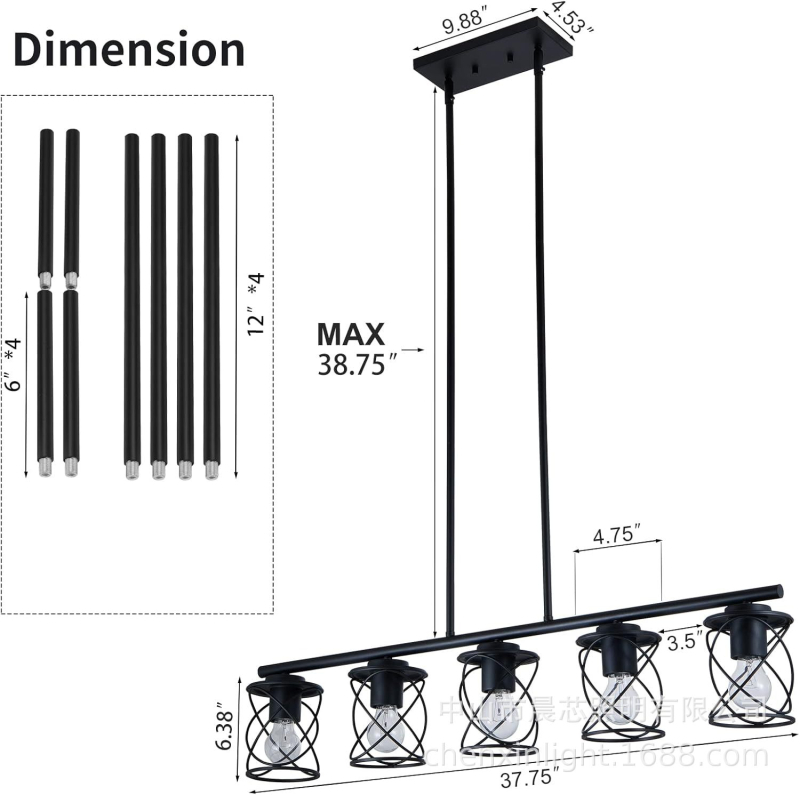 Βίνταζ πολυέλαιος οροφής με πολλαπλές κεφαλές, μεταλλικός, κρεμαστός, για σαλόνι και εστιατόριο, λαμπτήρας πυρακτώσεως, 110–220V