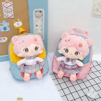 Детска раница, мультяшен сладък стил, геометричен принт, капацитет 20–35 л, ципово затваряне