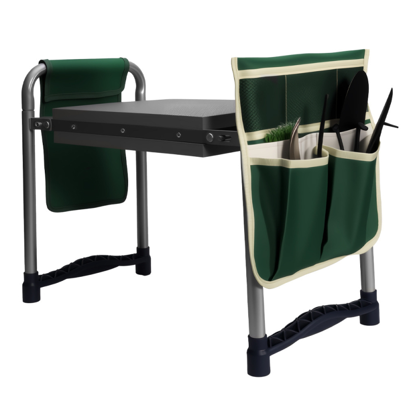 Összecsukható kültéri térd‑szék tárolótáskával, kettős funkció: ülés/ térdelés, hordozható kerti eszköz‑tároló
