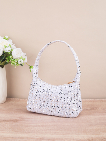 Crossbody táska flitterekkel, zipzáras zárás, PU anyag, poliészter bélés, utcai stílus