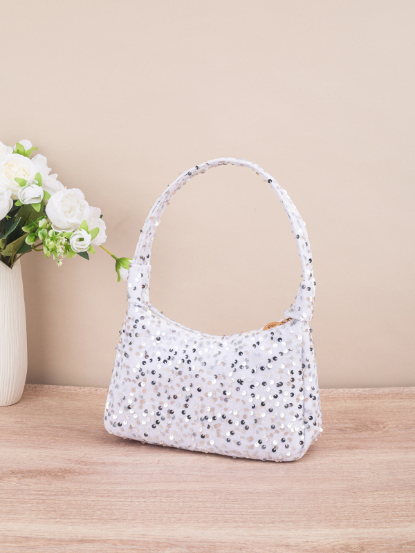 Crossbody táska flitterekkel, zipzáras zárás, PU anyag, poliészter bélés, utcai stílus