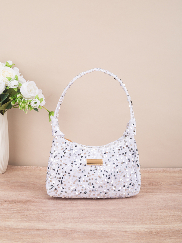 Crossbody táska flitterekkel, zipzáras zárás, PU anyag, poliészter bélés, utcai stílus