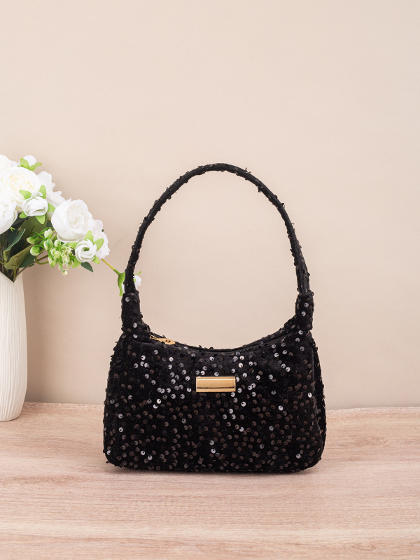 Crossbody táska flitterekkel, zipzáras zárás, PU anyag, poliészter bélés, utcai stílus