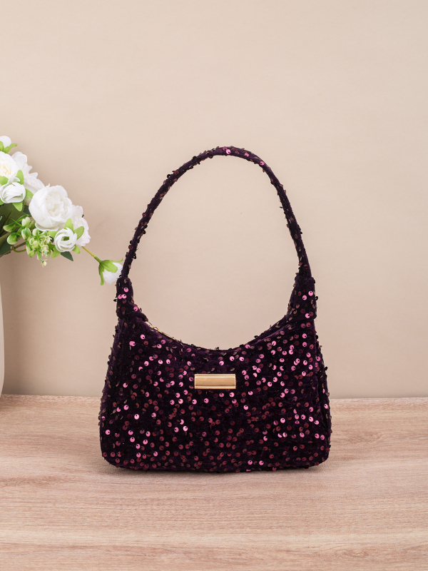 Crossbody táska flitterekkel, zipzáras zárás, PU anyag, poliészter bélés, utcai stílus