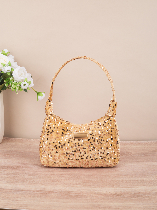 Crossbody táska flitterekkel, zipzáras zárás, PU anyag, poliészter bélés, utcai stílus