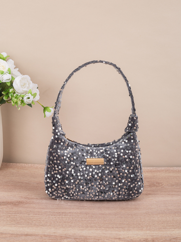 Crossbody táska flitterekkel, zipzáras zárás, PU anyag, poliészter bélés, utcai stílus