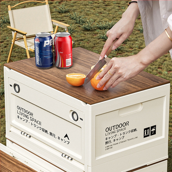 Εξωτερική πτυσσόμενη θήκη αποθήκευσης με ξύλινο καπάκι για το πορτ-μπαγκάζ αυτοκινήτου, πλαστικός οργανωτής με πλευρικό άνοιγμα, 1 L χωρητικότητα