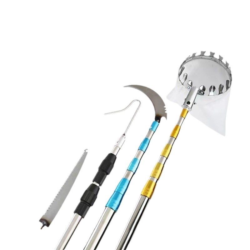 Τηλεσκοπική ράβδος συγκομιδής φρούτων με γάντζο, από ανοξείδωτο ατσάλι και γαλβανισμένος συλλέκτης φρούτων; 3–6 τμήματα; βάρη 0,6 kg / 1,7 kg / 2,5 kg