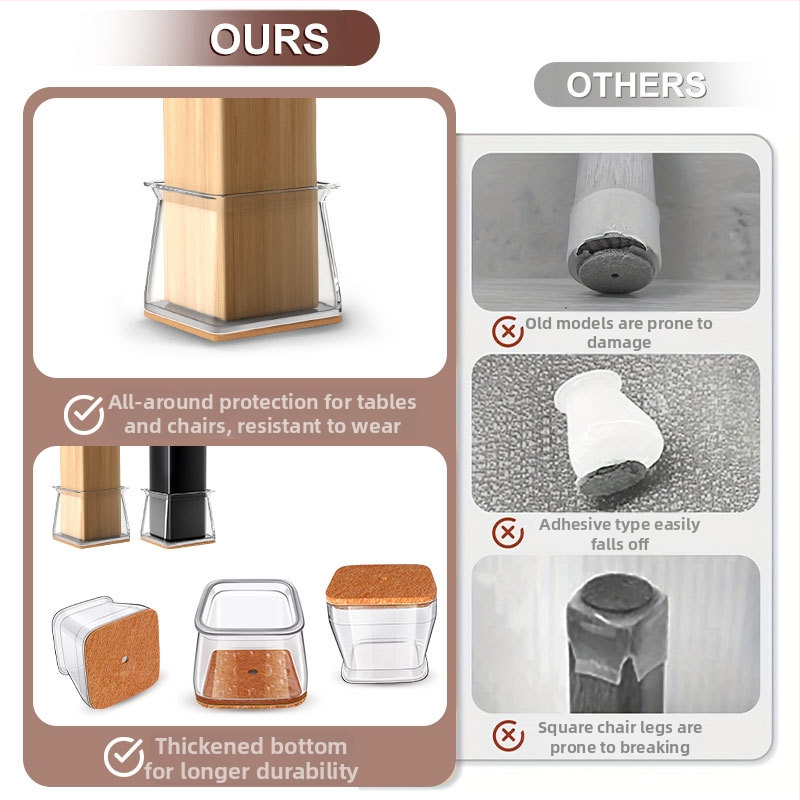 Квадратни предпазители за краката на маса и стол – ТПЕ, противохлъзгащи, износоустойчиви, модерен стил