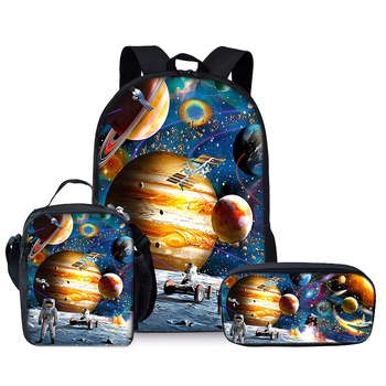 Σχολική τσάντα με εκτύπωση διαστημικού θέματος, με θήκη φαγητού και νεσεσέρ μολυβιών — Unisex, πολυεστέρας, anime στυλ, σχολική χρήση, άνοιξη 2024