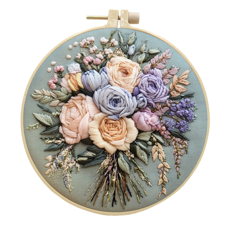 DIY комплект за бродерия върху плат – мотив държащи цветя, карикатурно/аниме модел, стил модерна простота, тип бродерия: друга бродерия, подходящ за дневна/спалня/учебна стая