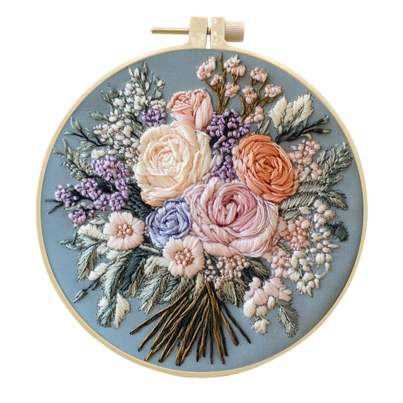 DIY комплект за бродерия върху плат – мотив държащи цветя, карикатурно/аниме модел, стил модерна простота, тип бродерия: друга бродерия, подходящ за дневна/спалня/учебна стая