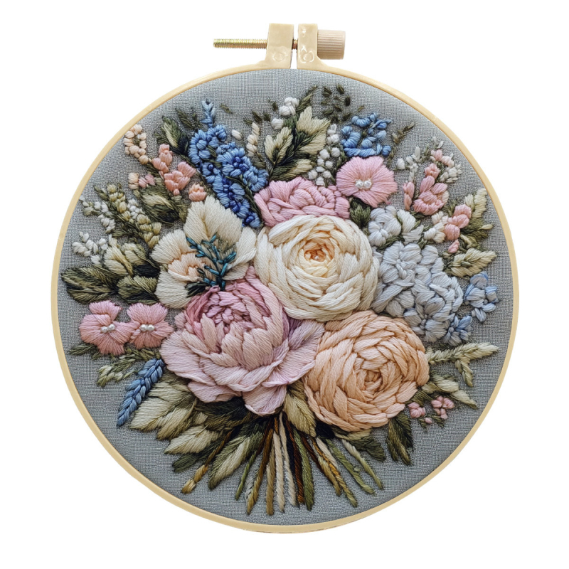 DIY комплект за бродерия върху плат – мотив държащи цветя, карикатурно/аниме модел, стил модерна простота, тип бродерия: друга бродерия, подходящ за дневна/спалня/учебна стая