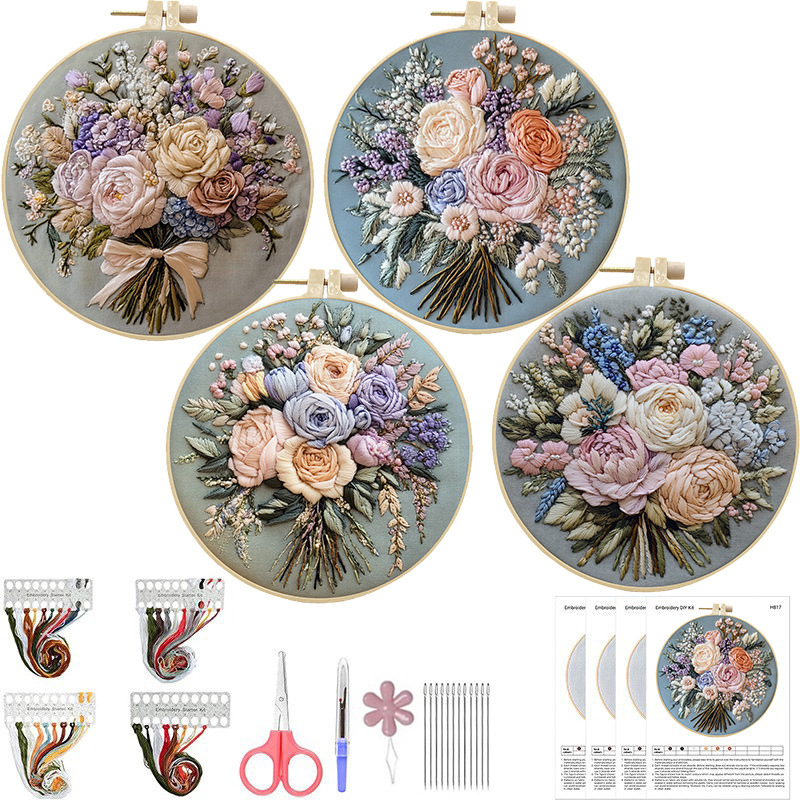 DIY комплект за бродерия върху плат – мотив държащи цветя, карикатурно/аниме модел, стил модерна простота, тип бродерия: друга бродерия, подходящ за дневна/спалня/учебна стая