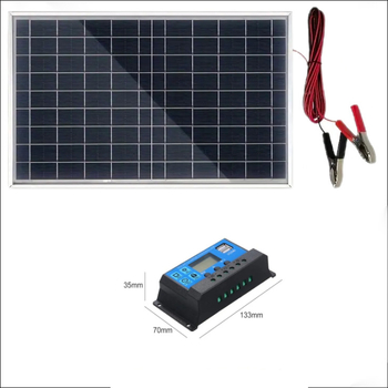 Комплект слънчеви панели с алуминиева рамка и стъклен панел, 10W, 18V, контролер и зарядно