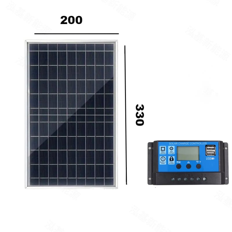 Комплект слънчеви панели с алуминиева рамка и стъклен панел, 10W, 18V, контролер и зарядно