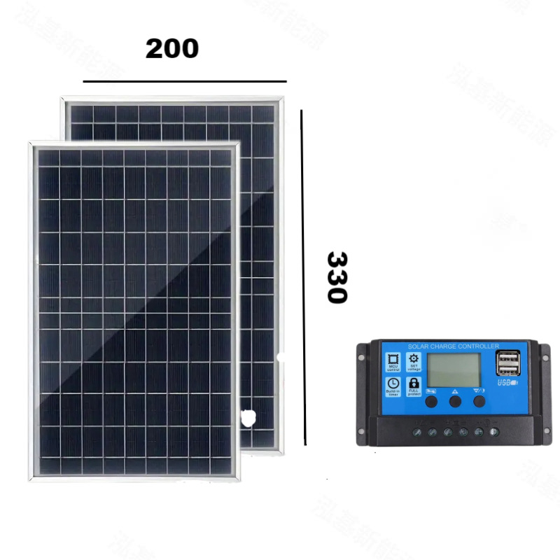 Комплект слънчеви панели с алуминиева рамка и стъклен панел, 10W, 18V, контролер и зарядно
