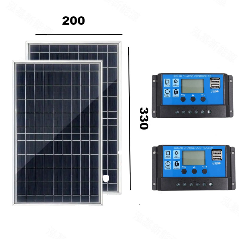 Комплект слънчеви панели с алуминиева рамка и стъклен панел, 10W, 18V, контролер и зарядно