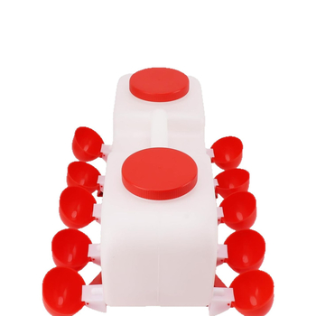 Πτηνοτροφική ποτίστρα με αυτόματο δοχείο ποτίσματος για κοτόπουλα, πάπιες και χήνες — έτοιμη για ετικέτα